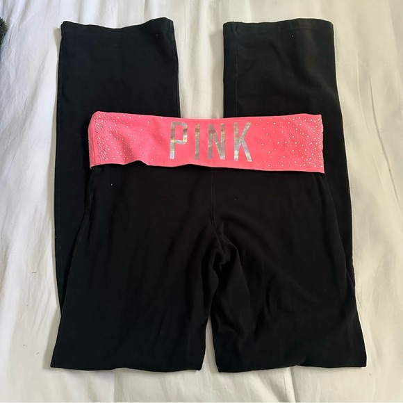 Y2K PINK Victoria's Secret Bling foldover Waist Flare Yoga Pants
